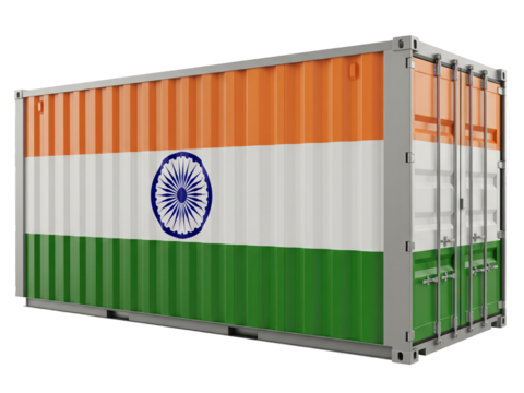 cargo container with Indian flag on transparent background	

