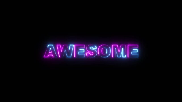 Glowing neon awesome text icon animation isolated on black background