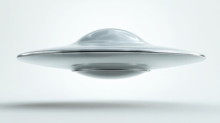 Metallic flying saucer against a plain background.
