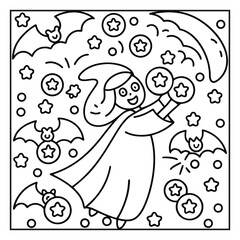 Cozy Halloween: Bold and Easy Coloring Page – Cute and Spooky Halloween Illustration Featuring Pumpkins, Ghosts, Bats, Haunted House, and Autumn Elements for Relaxing Coloring Fun for Kids and Adults