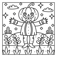 Cozy Halloween: Bold and Easy Coloring Page – Cute and Spooky Halloween Illustration Featuring Pumpkins, Ghosts, Bats, Haunted House, and Autumn Elements for Relaxing Coloring Fun for Kids and Adults