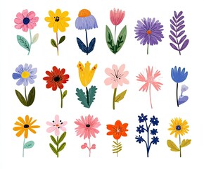 Collection of stylized flowers in bright colors