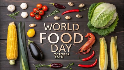 World Food Day banner with fresh vegetables and healthy food on wooden background
