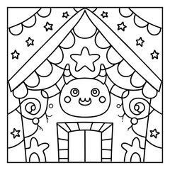 Cozy Halloween: Bold and Easy Coloring Page – Cute and Spooky Halloween Illustration Featuring Pumpkins, Ghosts, Bats, Haunted House, and Autumn Elements for Relaxing Coloring Fun for Kids and Adults