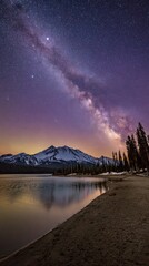 Majestic Milky Way Over Mountain Lake at Night