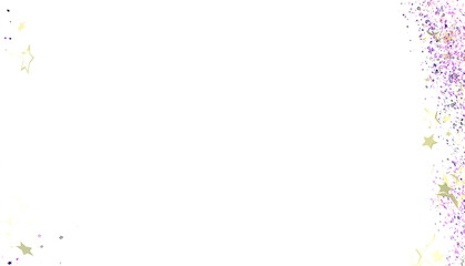 Festive background with scattered gold and purple glitter stars. Perfect for holidays or celebrations.