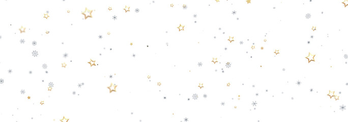 Elegant winter background with gold and silver stars and snowflakes. Perfect for holidays.
