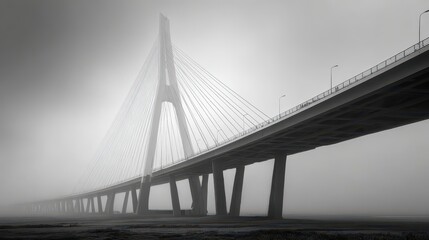 Foggy cable-stayed bridge highway transport