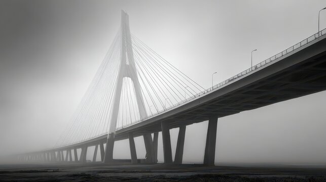 Foggy cable-stayed bridge highway transport