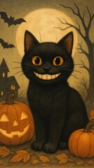 Spooky black cat art