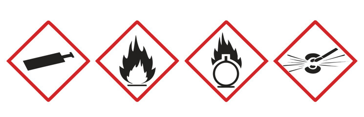 Bundle set isolated safety sign of flammable material, corrosive oxidizing agent substance, high pressure bottle tank for safety, danger, industrial sign
