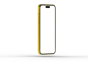 High-quality mockup of a yellow smartphone with a blank screen, perfect for app presentations or website designs.