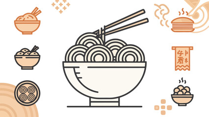 Ramen illustration vector design in white background, Ramen logo design, Noodles illustration vector design