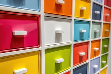 Stylish White Storage Unit with Colorful Drawers for Organizing Spaces