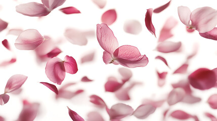 Peach blossom petals falling in slow motion, air flow visible around petals, so
