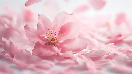 Peach blossom petals falling in slow motion, air flow visible around petals, so