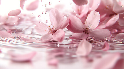 Peach blossom petals falling in slow motion, air flow visible around petals, so