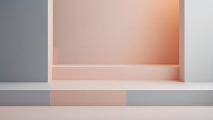 Modern minimalist interior design with soft pastel colors and subtle light reflections