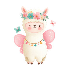  Adorable Pig Fairy with Flower Crown and Wings, Whimsical Watercolor Illustration