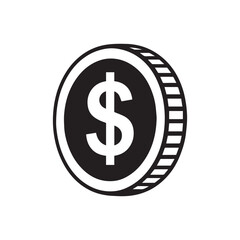 Stylized dollar coin icon silhouette design, money wealth investing sign