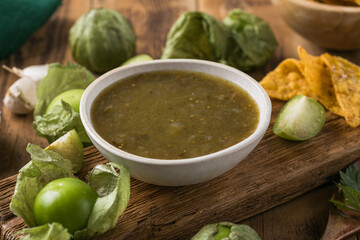 Salsa Verde sauce with tomatillo and chips