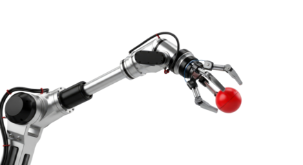 robotic arm precision handling red sphere in automated process