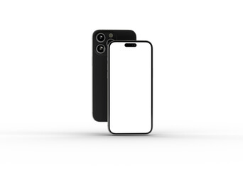 High-quality photo of a black smartphone mockup with a blank screen, perfect for app presentations or website design.