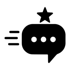 Silhouette vector black speech bubble with three dots, motion lines, and a star above it icon