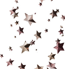 Obraz premium Beautiful image of rose gold stars falling on a white background. Perfect for backgrounds, decorations, and more!
