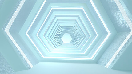 Abstract 3D Space Scene with Light Blue and Hexagonal Geometric Frame, Conveying Futuristic Sci-Tech Feel