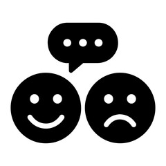 Silhouette vector two face emotions with speech bubble above them showing happy and sad faces