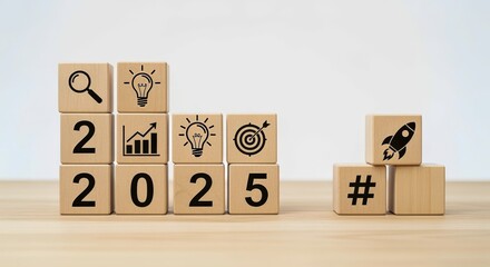 Wooden Blocks Depicting 2025 Goals, Strategy, Growth and Vision for Business Development and Future Success