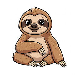 Obraz premium Friendly cartoon sloth with brown fur and big eyes, smiling while sitting with relaxed posture.