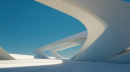 Abstract 3D Space Scene with White Geometric Lines Forming a Tunnel-like Structure, Conveying a Strong Sense of Sci-Tech and Futurism