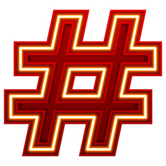 A glowing red hashtag symbol with a neon light effect