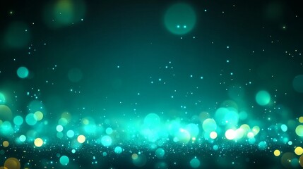 Elegant Blue-Green Bokeh Sparkle Background with Shimmering Light Effect and Soft Spotlights