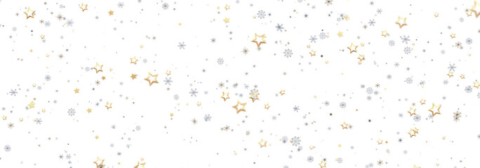 Festive holiday background with gold and silver stars and snowflakes. Perfect for Christmas, New Year, and winter design