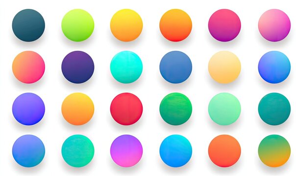 A grid of 20 circular buttons with vibrant, gradient fills.  Each button has a subtle shadow