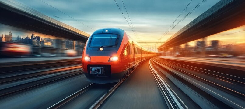 Dynamic High-Speed Commuter Train on Modern Railways, Depicting Future Mobility and Transport