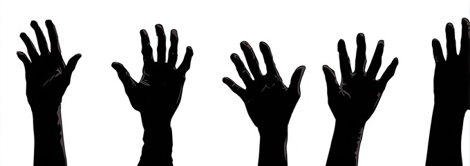 Fototapeta premium Silhouettes of raised hands