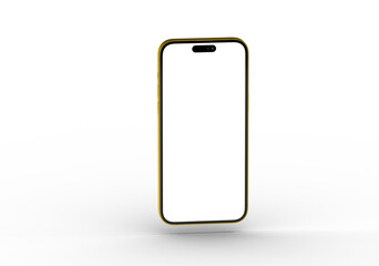 High-quality image of a gold smartphone mockup with a blank screen, perfect for app presentations or website designs.