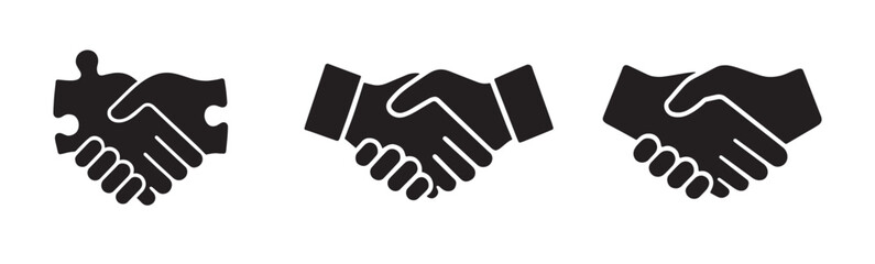 Puzzle piece handshake symbolizing partnership and agreement set