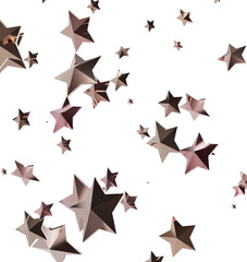 Obraz premium Beautiful rose gold stars falling on white background. Perfect for celebration, awards, and luxury.