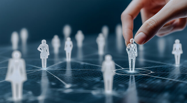 Hand Lifting a White Employee Figure From a Connected Grid