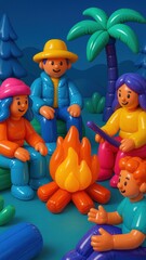 Fototapeta premium Colorful camping family fun