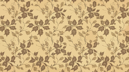 Fototapeta premium Vintage Beige Background with Repeating Brown Leaf Pattern floral leaves.