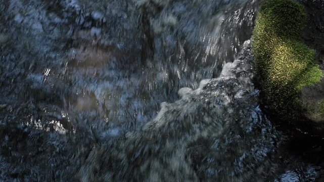 Clear Water of the Mountain Stream Flows Vigorously beside Mossy Rocks | Takinoyu River, Nagano, Japan