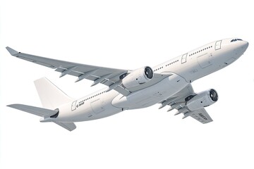 Obraz premium White passenger jet in flight against white background