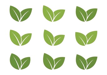 Collection of green leaf logos and icons representing nature and growth, isolated on white background