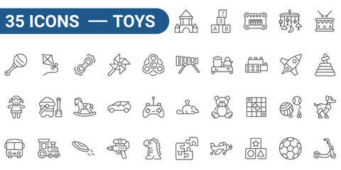 Toys line icon set. Outline icon collection. Editable stroke. Vector illustration